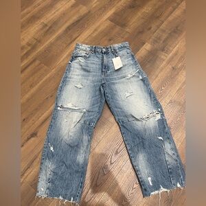 Zara Blue Distressed Boyfriend Jeans